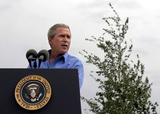 President George W. Bush talks about his healthy forest initiative in Redmond, Ore., Thursday, August 21, 2003. White House photo by Paul Morse.